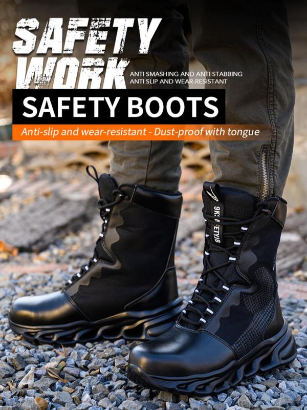 Men's Solid Color Lace Up Ankle Work Boots, Casual Outdoor Anti-slip and Wear-resistant & Dust-proof with Tongue Safety Boots for Men, Fashion All-match Boots for Daily Work Wear