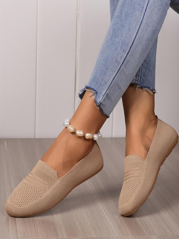 Women's Simple Solid Color Flat Shoes, Casual Comfortable Breathable Slip One Thin Shoes, Female Basic Textile Round Toe Shoes For Daily Wear