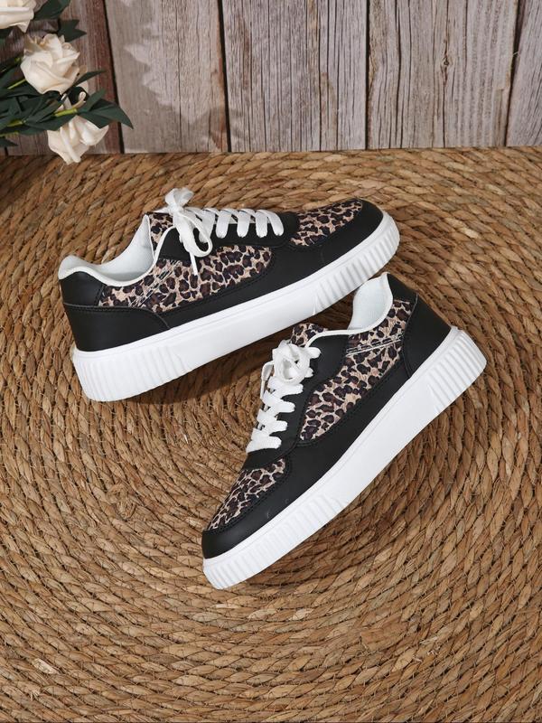 Women's Fashion Leopard Print Lace Up Low Top Sneakers, Casual Comfortable Sports Shoes for Daily Wear, Female Designer All-match Round Toe Shoes for Daily Wear