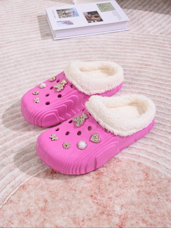 Women's Cute Bear & Butterfly Design Clogs, Casual Comfortable Home Slippers, Warm Slippers for Indoor & Outdoor Use for Fall & Winter