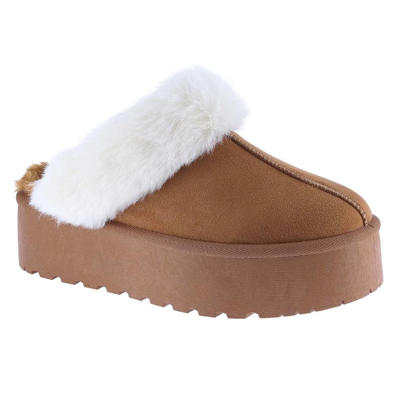 BELOVELY Cozy Fall Slippers for Women  | Women's Faux Fur Slip-On Platform Winter Mules | Fluffy Suede Comfort Slip-On Shoes Women's Fluffy snow boot[snowboosts-13] Girl Walking Shoes Footwear Flipflop Slide Soft Women's Fluffy casual warm indoor comfort