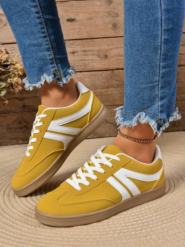 Women's Fashionable Lace Up Low Top Shoes, Casual Comfortable Breathable Sports Shoes, Female All-match Round Toe Shoes for Daily Wear Flat Sneakers