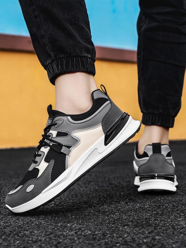 Men's Colorblock Lace Up Running Shoes, Casual Breathable Comfortable Sports Shoes for Back To School, Gym Shoes, Male All-match Round Toe Walking Shoes for Daily Wear