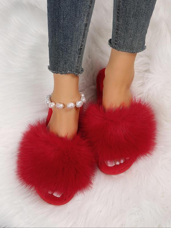 Women's Fashionable Solid Fluffy Slippers, Casual Soft Comfortable Home Slippers for All Season, Silent Anti-slip House Slippers for Women & Girls