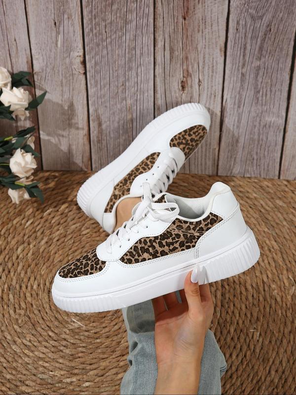 Women's Fashion Leopard Print Lace Up Low Top Sneakers, Casual Comfortable Sports Shoes for Daily Wear, Female Designer All-match Round Toe Shoes for Daily Wear