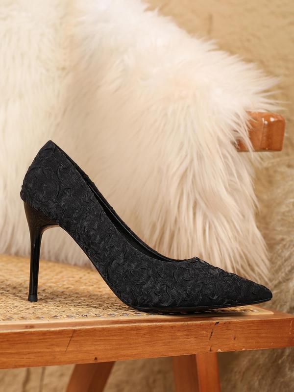 Women's Elegant Textured Design Stiletto Heels, Trendy Pointed Toe High Heels, Fashionable Minimalist All-match Heels for Party & Daily Wear