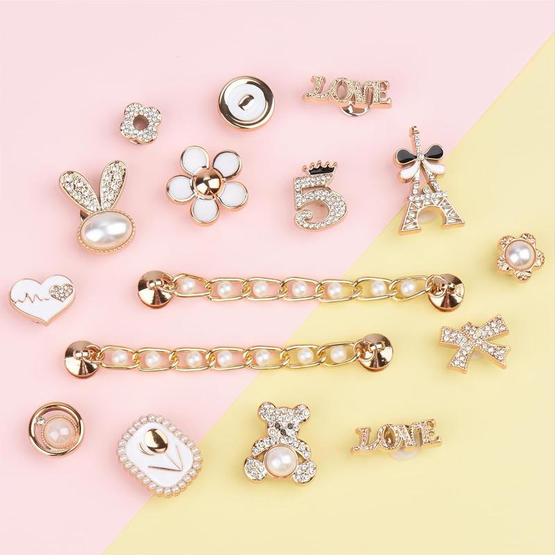 Bling Shoe Charms for Women and Girls, Golden  Chain Charms for Clogs, Cute Shoe Decorations for Sandals, Shoe Decoration for Birthday Gifts