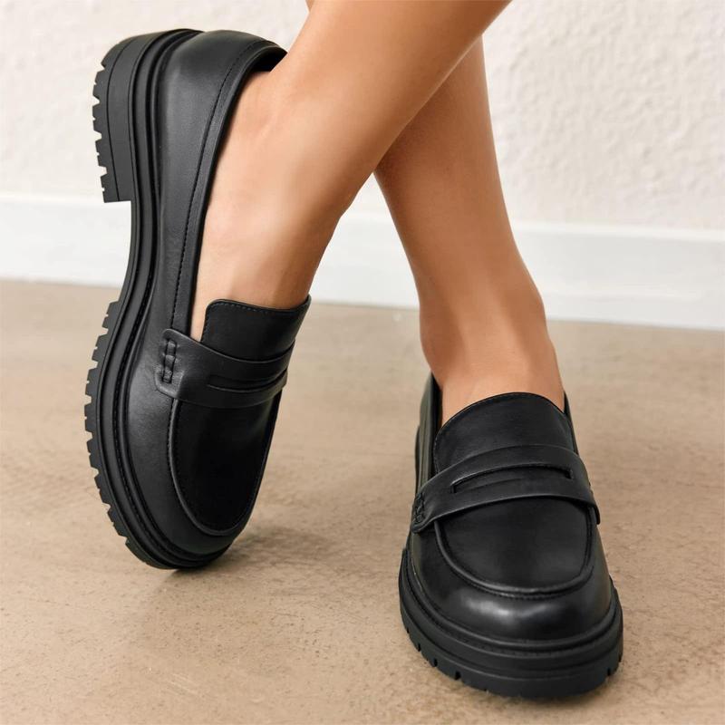 Women's Platform Penny Loafers Comfort Chunky Heel Slip On Business Work Dress Shoes