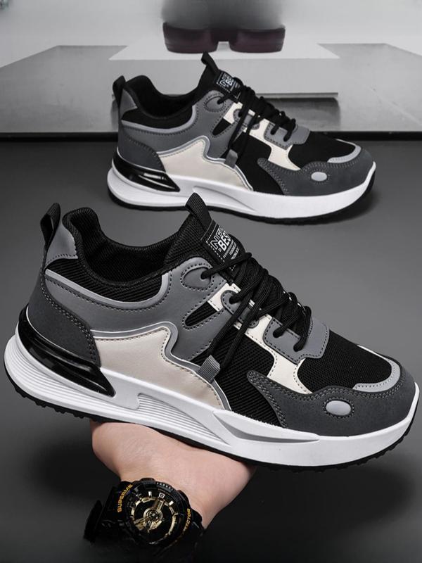 Men's Colorblock Lace Up Running Shoes, Casual Breathable Comfortable Sports Shoes for Back To School, Gym Shoes, Male All-match Round Toe Walking Shoes for Daily Wear