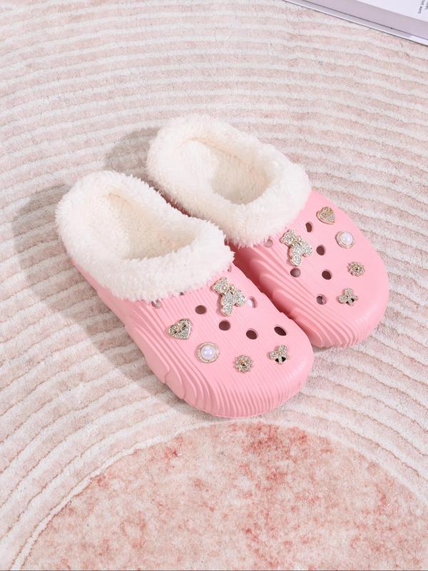 Women's Cute Bear & Butterfly Design Clogs, Casual Comfortable Home Slippers, Warm Slippers for Indoor & Outdoor Use for Fall & Winter