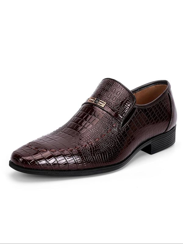 Men's Business Style Crocodile Embossed Slip on Dress Shoes, Fashionable Pointed Toe Shoes for Work Office, Breathable Comfortable Shoes for Daily Wear