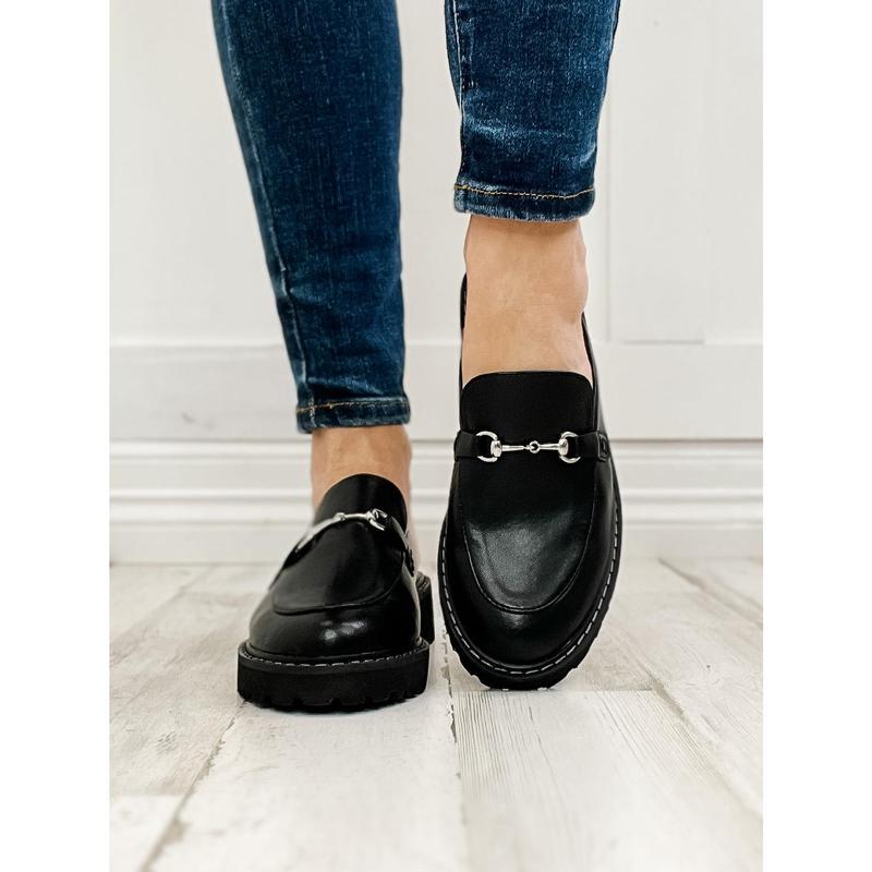 Corkys Wingin It Loafer Slides in Black Smooth