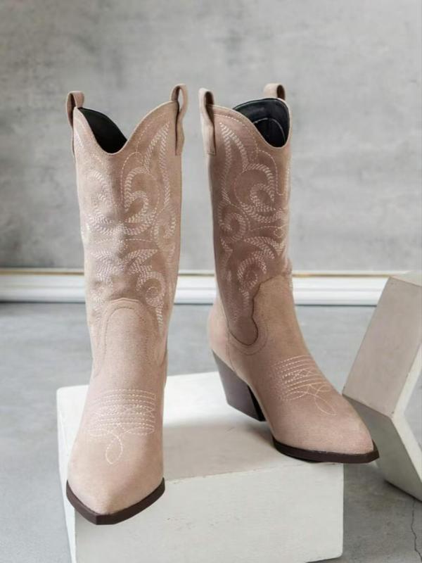 Women's Fashionable Embroidering Design Cowboy Boots, Elegant Pointed Toe High Heel Boots for Daily Wear, Trendy All-match Western Boots for Women & Girls