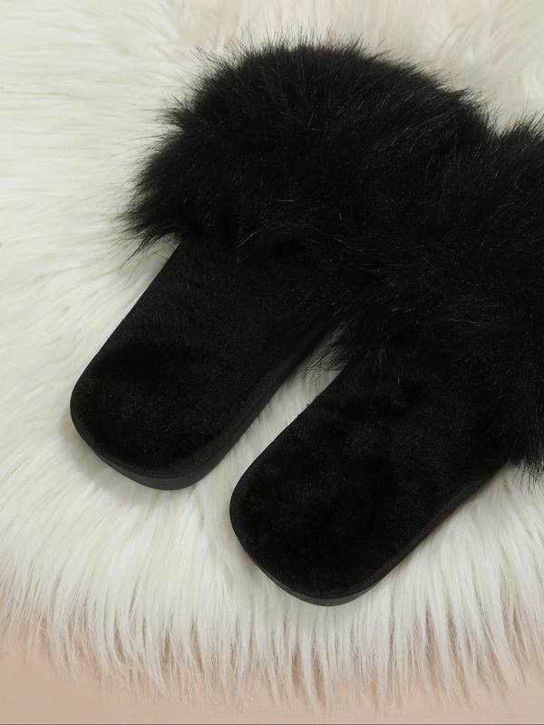 Women's Fashionable Solid Fluffy Slippers, Casual Soft Comfortable Home Slippers for All Season, Silent Anti-slip House Slippers for Women & Girls