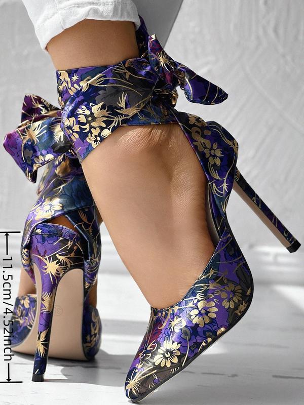 Women's Random Floral Print Stiletto Heels, 2024 Elegant Gorgeous Pointed Toe High Heels for Party, Banquet, Wedding, Fashionable Ankle Strap High Heel Shoes for Women