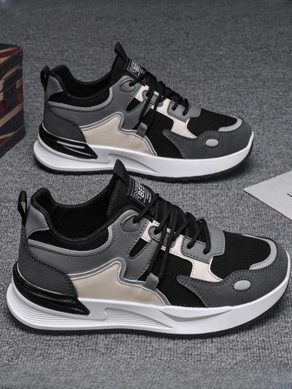 Men's Colorblock Lace Up Running Shoes, Casual Breathable Comfortable Sports Shoes for Back To School, Gym Shoes, Male All-match Round Toe Walking Shoes for Daily Wear