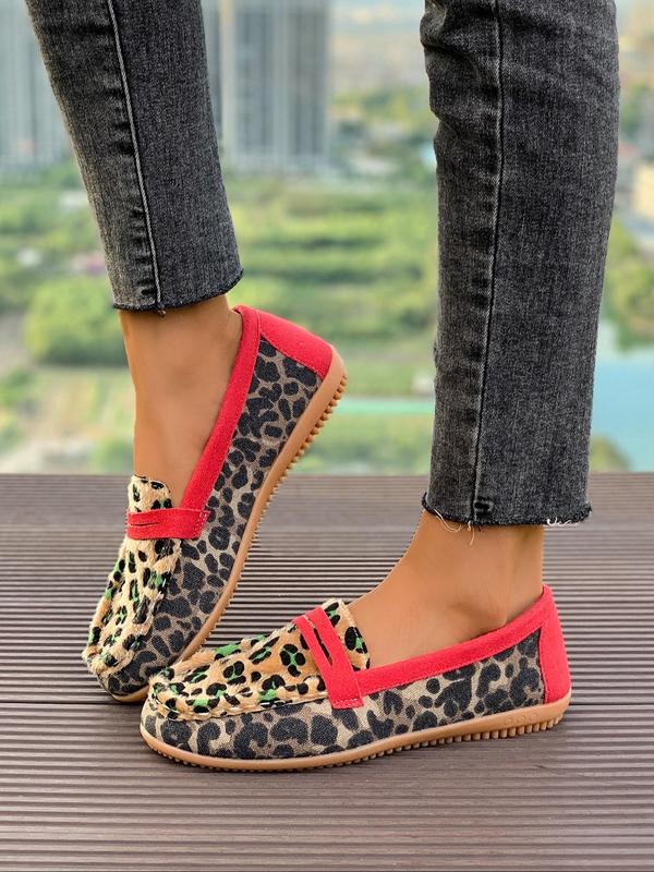 Fashion Leopard Patchwork Pattern Slip on Flats, Casual Comfortable Round Toe Flat Shoes for Daily Wear, Female All-match Shoes for Daily Wear