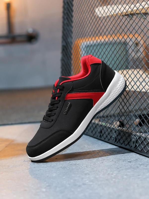 Men's Sporty Lace Up Low Top Pu Leather Sneakers, Casual Comfortable Eva Non-slip Breathable Running Shoes, Trendy Shoes for Daily Life