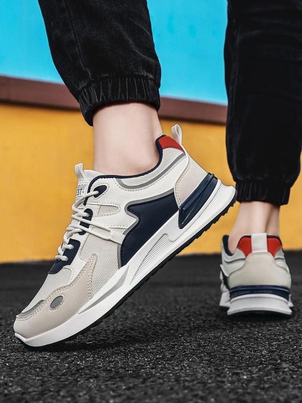 Men's Colorblock Lace Up Running Shoes, Casual Breathable Comfortable Sports Shoes for Back To School, Gym Shoes, Male All-match Round Toe Walking Shoes for Daily Wear