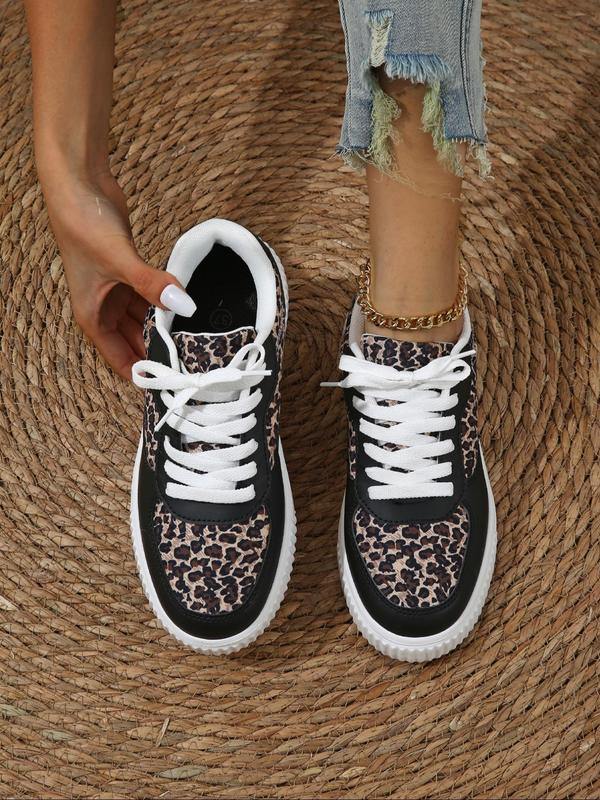 Women's Fashion Leopard Print Lace Up Low Top Sneakers, Casual Comfortable Sports Shoes for Daily Wear, Female Designer All-match Round Toe Shoes for Daily Wear