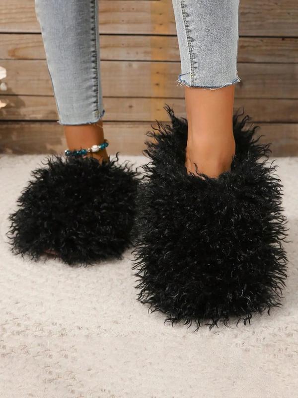 Women's Solid Color Fluffy Plush Slippers, Casual Soft Comfortable Home Slippers, Warm Slippers for Indoor & Outdoor Use for Fall & Winter