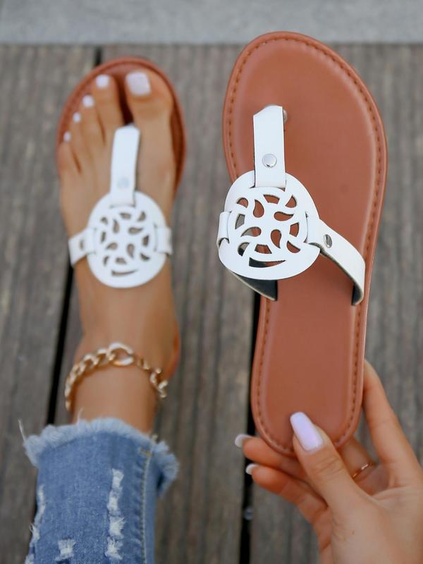 Women's Hollow Out Design Flat Sandals, Casual Outdoor Beach Sandals, Boho Style Flat Sandals for Summer