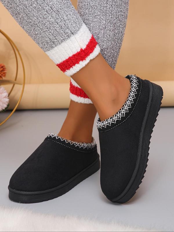 Women's Fashionable Plain Color Plush Lining Slippers, Casual Soft Comfortable Home Slippers, Warm Slippers for Indoor & Outdoor Use for Winter