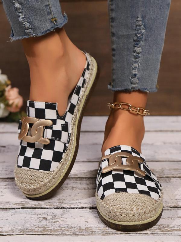 Women's Fashionable Checkerboard Pattern Slip on Fisherman Shoes, Casual Comfortable Chain Design Slippers for Daily Wear, All-match Commuter Shoes for Work & Daily