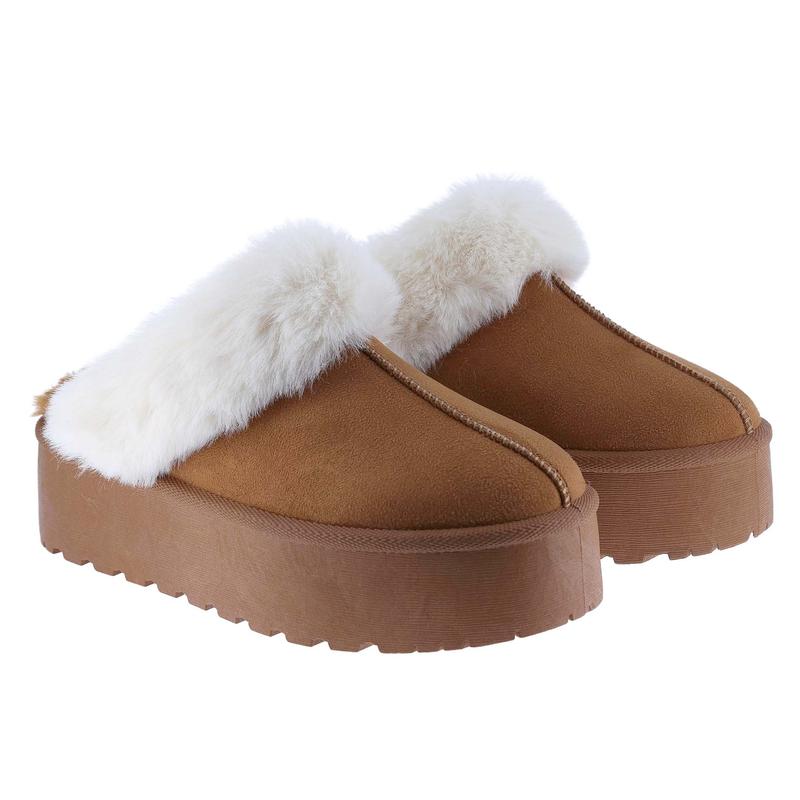 BELOVELY Cozy Fall Slippers for Women  | Women's Faux Fur Slip-On Platform Winter Mules | Fluffy Suede Comfort Slip-On Shoes Women's Fluffy snow boot[snowboosts-13] Girl Walking Shoes Footwear Flipflop Slide Soft Women's Fluffy casual warm indoor comfort