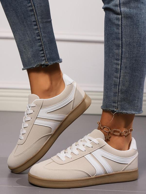 Women's Fashionable Lace Up Low Top Shoes, Casual Comfortable Breathable Sports Shoes, Female All-match Round Toe Shoes for Daily Wear Flat Sneakers