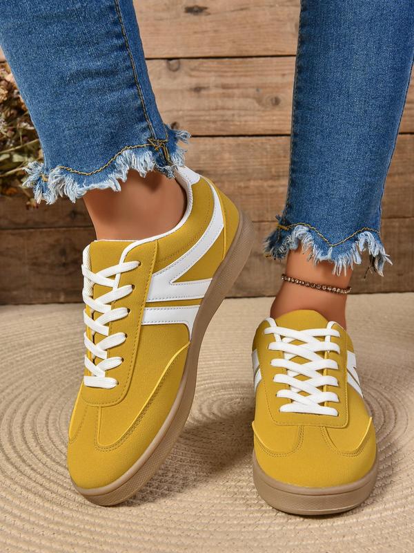 Women's Fashionable Lace Up Low Top Shoes, Casual Comfortable Breathable Sports Shoes, Female All-match Round Toe Shoes for Daily Wear Flat Sneakers