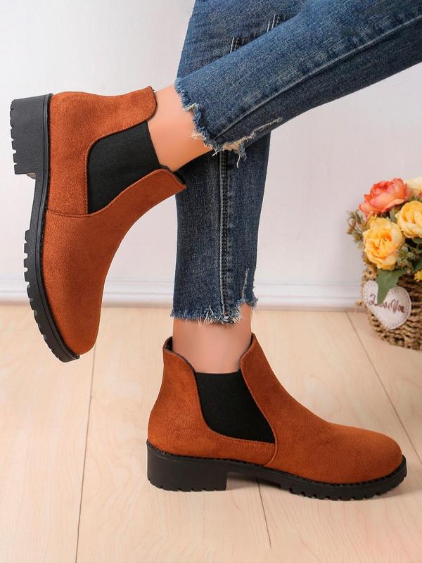 Women's Fashionable Solid Color Ankle Boots, Casual Comfortable Round Toe Boots for Daily Wear, Female All-match Trendy Shoes for Fall & Winter