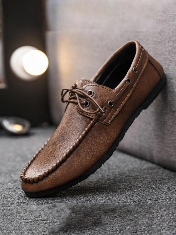 Men's Business Style PU Leather Loafers, 1 Pair Plain Lace Up Dress Shoes, Casual Comfortable Slip-on Shoes for Daily Wear, Fashion Shoes for Party, Daily Clothing Decor