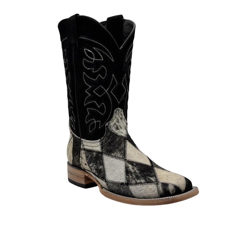 Texas Country Western Boot Cowhide Patchwork Rombos