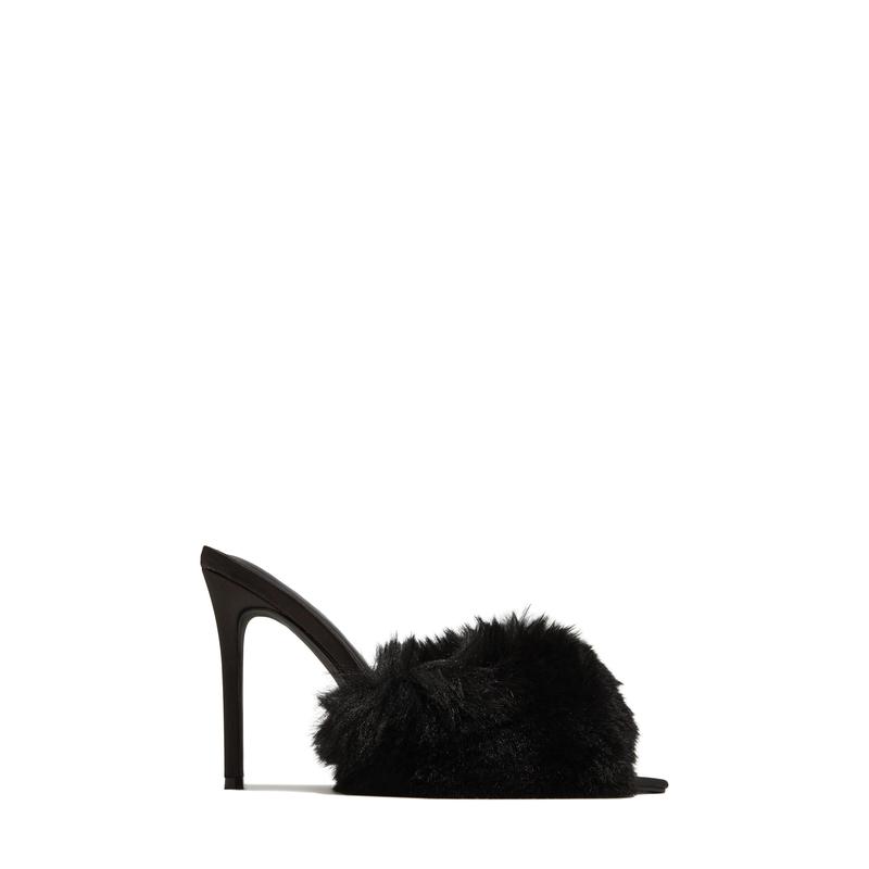 Cherie Faux Fur High Heel Mules - Black