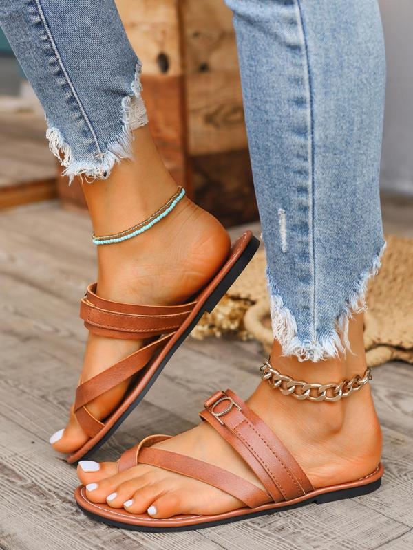 Women's Hollow Out Design Flat Sandals, Casual Outdoor Beach Sandals, Boho Style Flat Sandals for Summer