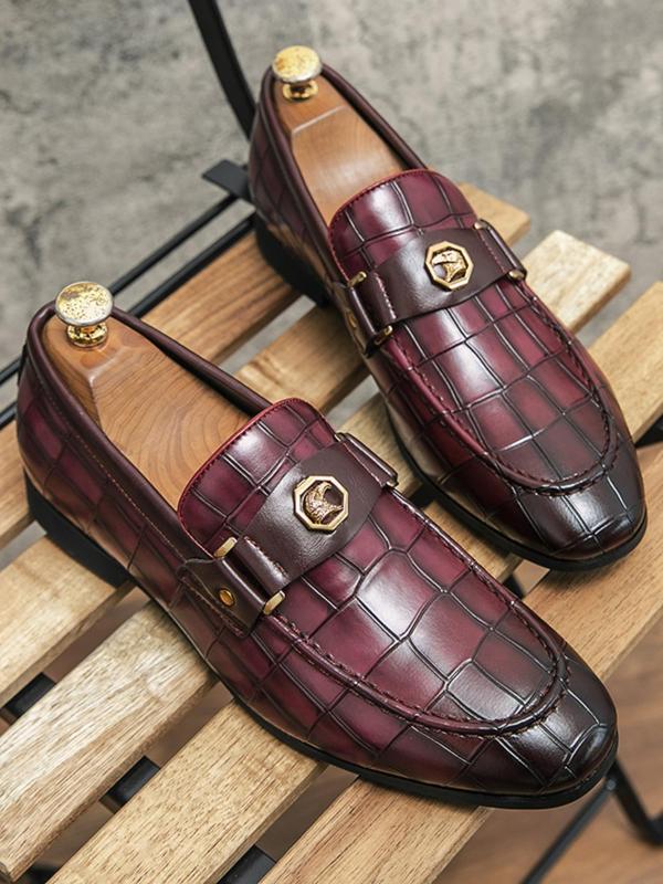 Men's Business Formal Slip on Dress Shoes, Fashionable Crocodile Embossed Loafers for Work Office, Male All-match Commuter Shoes for Daily Wear