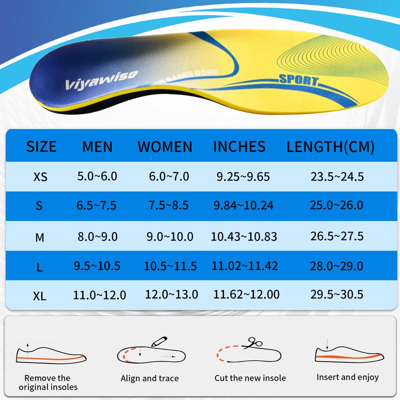 Viyawise Work Boot Insoles for Standing All Day, High Arch Support Orthotic Shoe Inserts Relief Plantar Fasciitis, Flat Feet, Achilles Tendonitis - Women Men Walk Cloud Step Gel Insoles