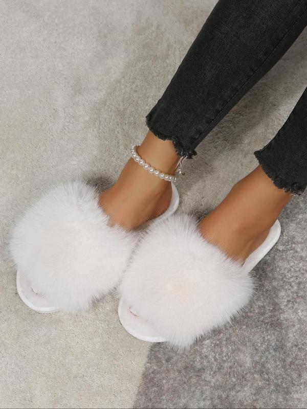 Women's Fashionable Solid Fluffy Slippers, Casual Soft Comfortable Home Slippers for All Season, Silent Anti-slip House Slippers for Women & Girls