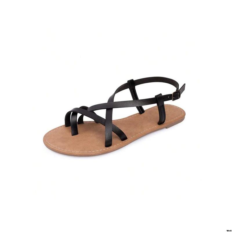 Summer Beach Sandals Shape Cross Strap Sandals Women's Open Toe Herringbone