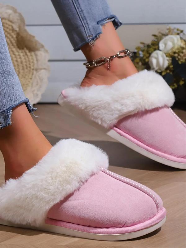 Women's Solid Color Fluffy Plush Slippers, Casual Soft Comfortable Home Slippers, Warm Slippers for Indoor & Outdoor Use for Fall & Winter