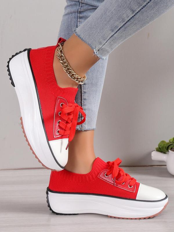 2024 Summer Women's Plain Lace-up Mesh Breathable Low Top Sneakers, Comfortable Thick-soled Casual  Fall Shoes Designer Shoes , Athletic Training Trainer for Daily Footwear for Girl for Back To School Gift, for Fall, Birthday Gifts