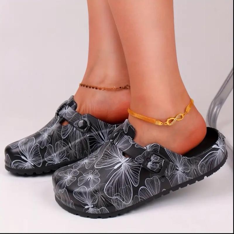 Women's Butterfly Print EVA Slip-On Clogs with Cap Toe and Flat Heel for Beach & Garden Activities - Lightweight and Comfortable Footwear Shoe Walking Shoes