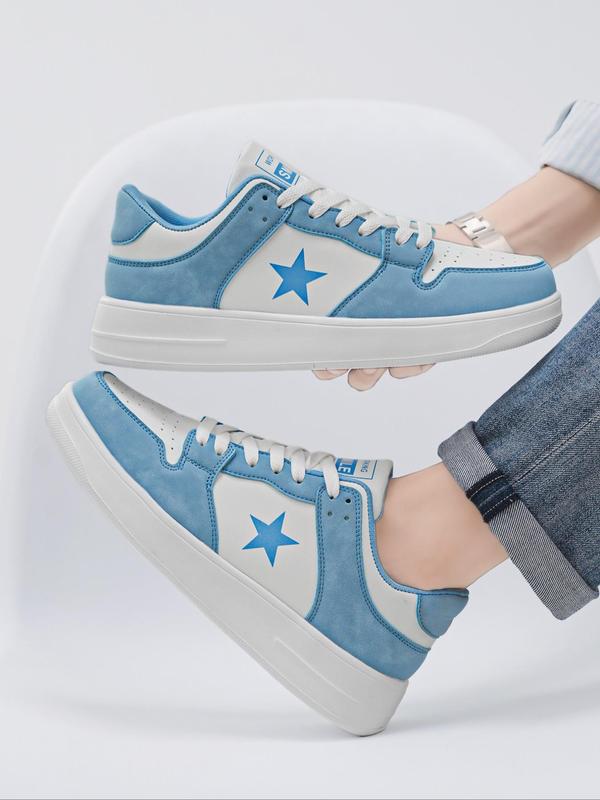 Men's Fashionable Colorblock Star Patched Lace Up Low Top Sneakers, Casual Comfortable Sports Skate Shoes, Trendy All-match Sneakers for Daily Wear