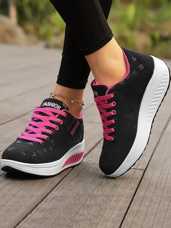 Women's Fashionable Letter Design Lace Up Sneakers, Casual Comfortable Breathable Sports Shoes, All-match Round Toe Shoes for Daily Wear