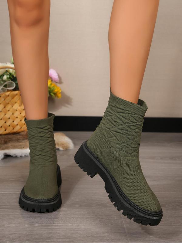 Women's Fashionable Solid Color Boots, Casual Comfortable Round Toe Boots for Fall & Winter, Female All-match Trendy Shoes for Daily Wear