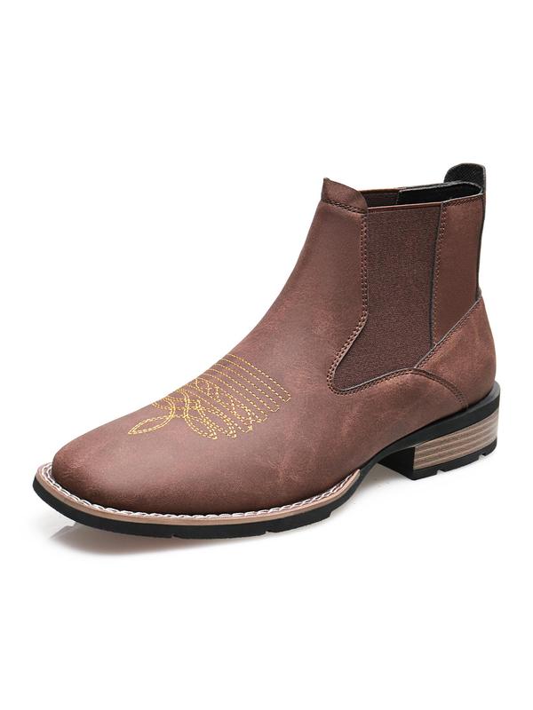 Men's Business Embroidering Design Ankle Boots, Fashionable Retro Style Boots for Daily Wear, Casual Comfortable Shoes for Daily Wear