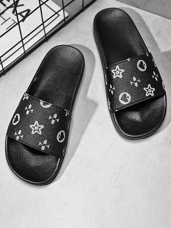 Birthday Gift, Men's Fashionable Star Print Slide Slippers, Summer Casual Comfortable Home Slippers, Non-slip House Shoes for Indoor Outdoor Wear