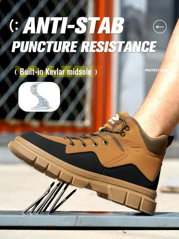 Men's Solid Color Lace Up Work Safety Shoes, Casual Comfortable Breathable Anti-smashing, Anti-piercing and Anti-skid Shoes for Daily Wear, Construction Shoes for Men, Fall Outfits, Fall Freshness