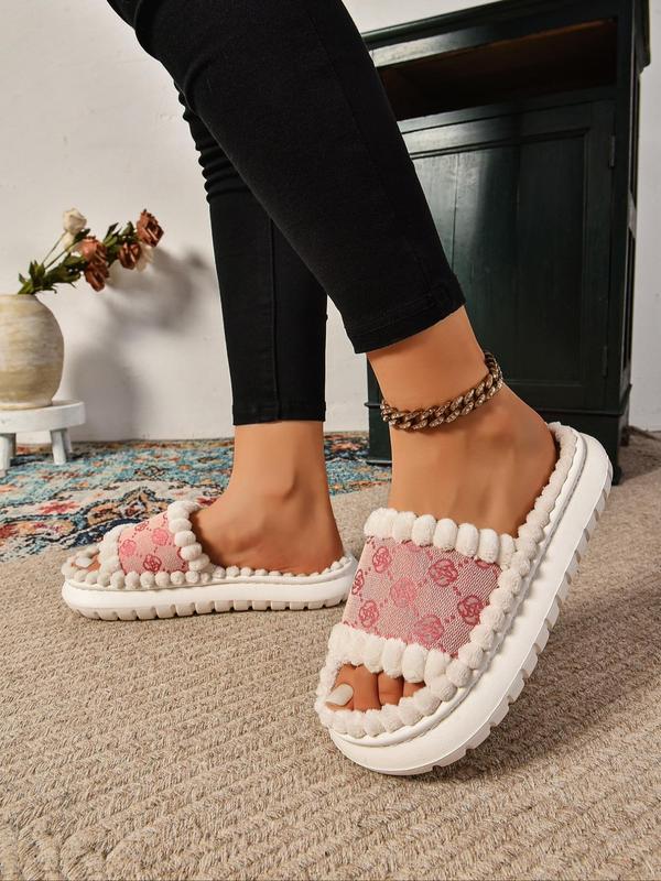 Women's Fashionable Patchwork Design Slippers, Casual Comfortable Home Slippers, Warm House Shoes for Indoor & Outdoor Use for Fall & Winter